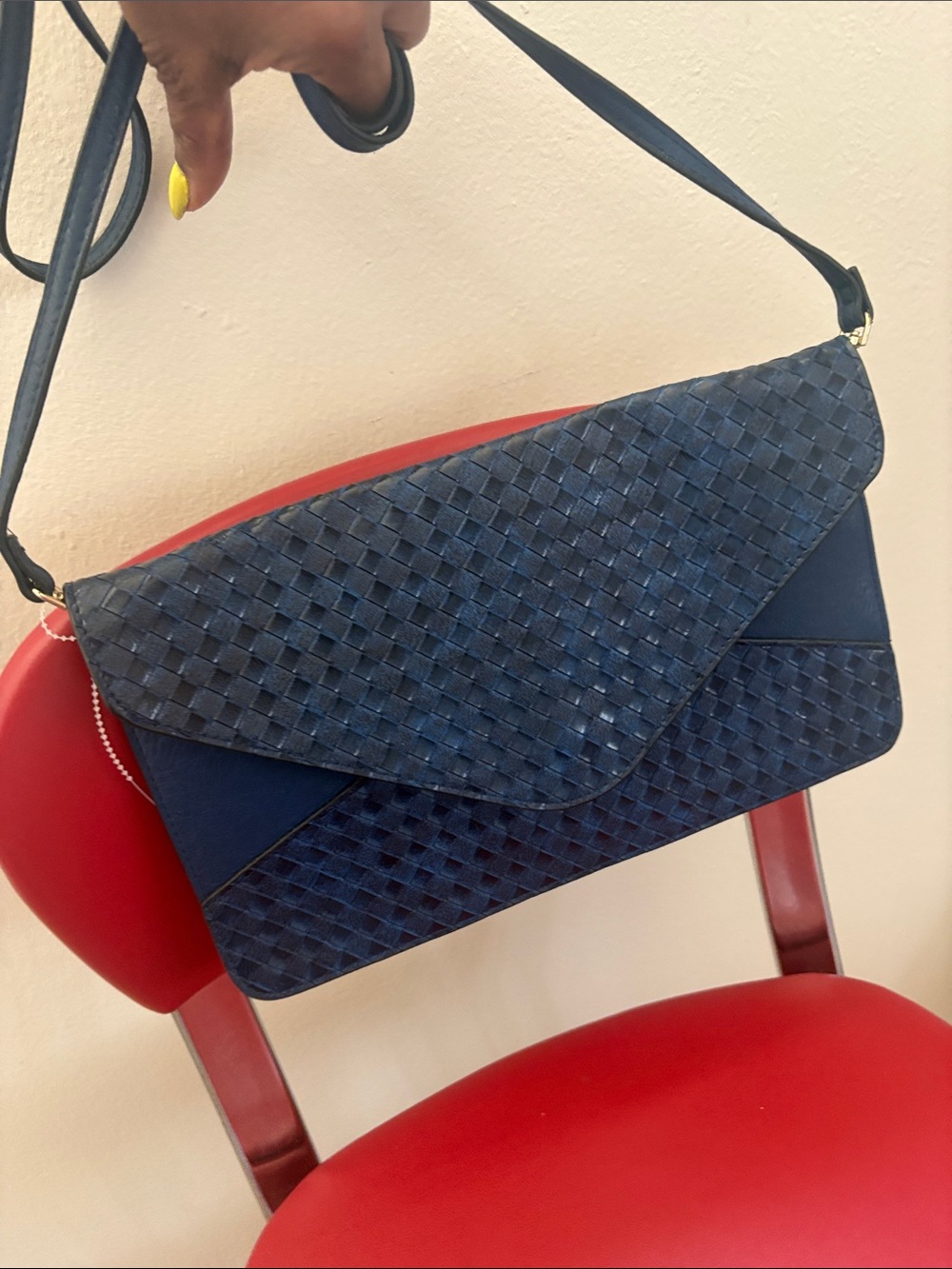 Classic Navy Woven Envelope Shoulder Bag - Women